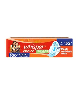 Whisper Choice Sanitary Pads for Women, Regular, 7 Pads
